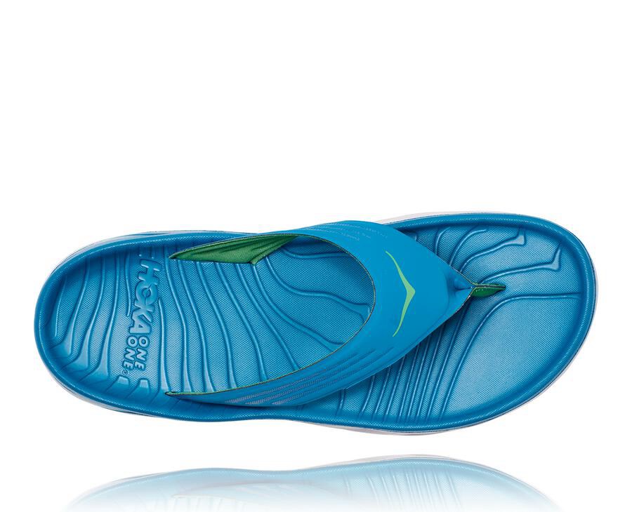 Hoka Australia One One ORA Recovery Flip - Mens Sandals Blue/White - UYARM-3298